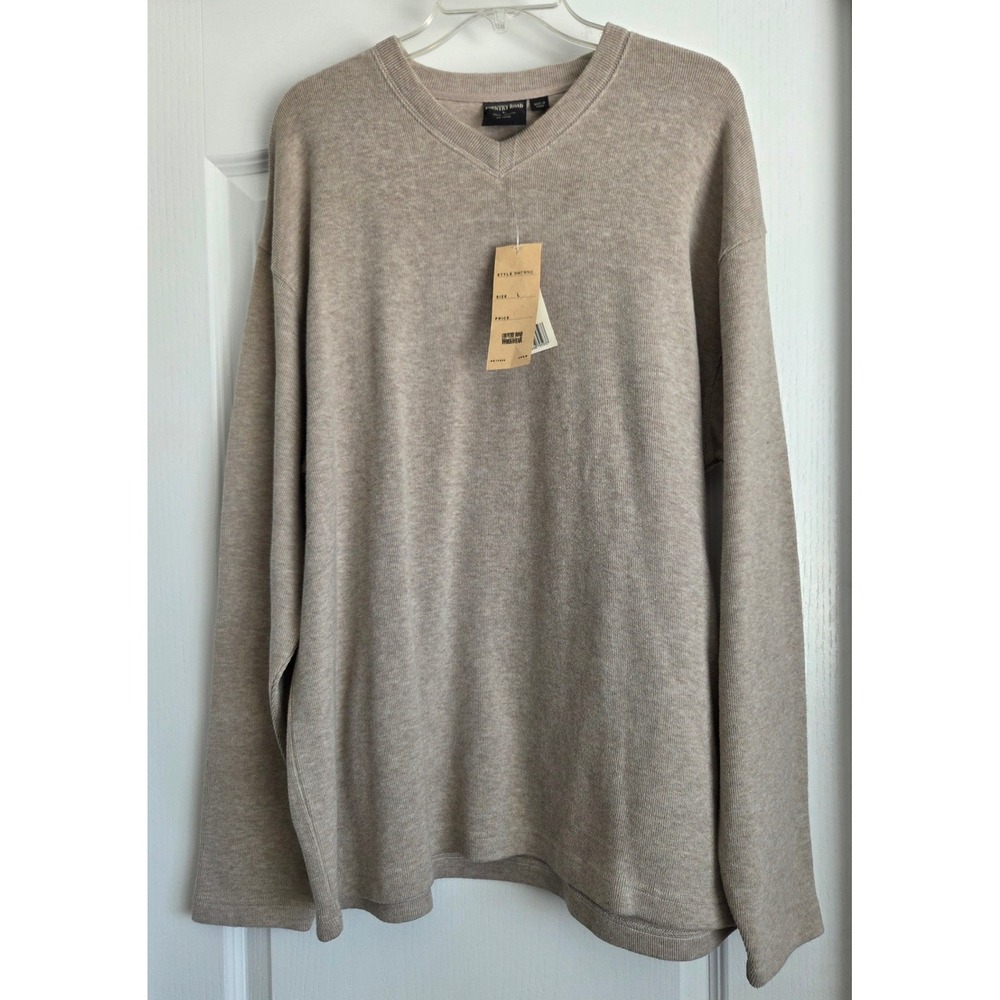 Country Road Mens Ecru Cotton V Neck Long Sleeve Jumper Sweater Sz L Organic NEW